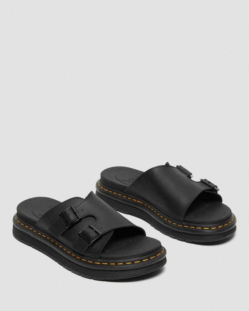 Black Men's Dr Martens Dax Men's Leather Slide Sandals | CA 634EBC